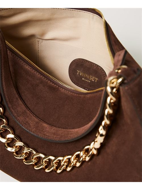 Borsa da donna in pelle scamosciata, a mano/spalla, catena, colore coffee. TWINSET | 252TB716200203